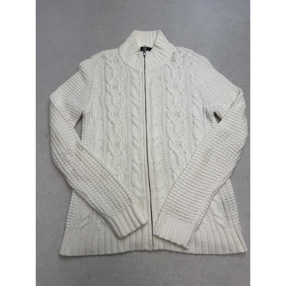 Lauren Ralph Lauren Jeans Co. Sweater Women's PM White Cable Knit Full Zip
